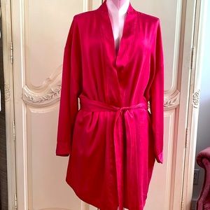 100% Pure Silk Vintage Pink Heart 90’s Label Red Duster Robe